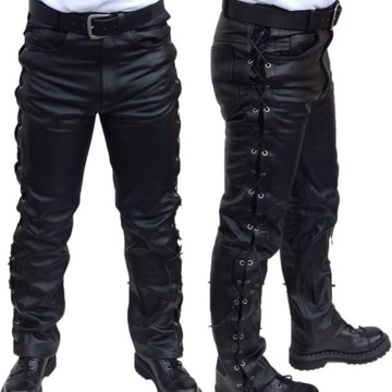 Spodnie Motocyklowe Skórzane Wiązane 34 pas 86 cm