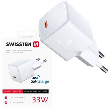СЕТЕВОЕ ЗАРЯДНОЕ УСТРОЙСТВО SWISSTEN USB-C PD GaN 33 Вт