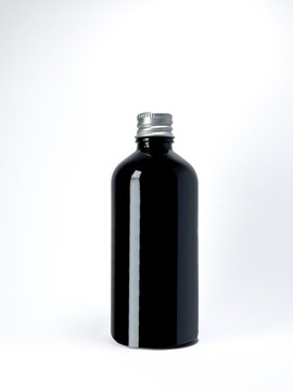 Butelka szklana 100 ml czarna z nakrętką aluminiową srebrną
