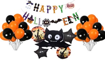 balony na Halloween + baner dekoracje nietoperz zestaw