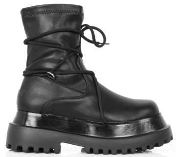 7754 CZARNE BOTKI OCIEPLANE SKÓRZANENA PLATFORMIE 39
