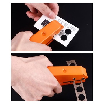 Дырокол с одним отверстием и регулируемой шкалой для картона ПВХ толщиной 15 мм.