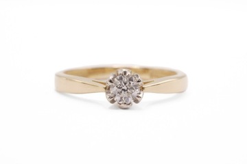 ZŁOTY PIERŚCIONEK AU 585 RETRO VINTAGE DIAMENT 0,22 CT CERTYFIKAT