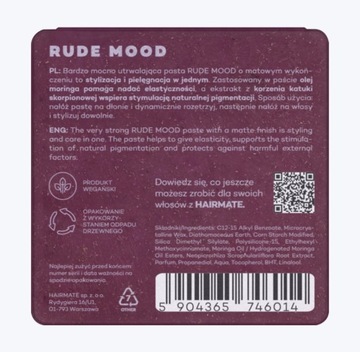 Матовая паста для волос Hairmate Rude Mood очень сильной фиксации.