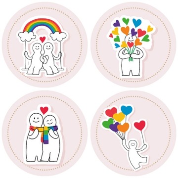 4 szt fi 66 naklejki okrągłe etykiety Flaga LGBT tęcza Tęczowy Piątek SERCE