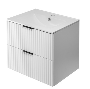 Szafka Łazienkowa Wisząca z Umywalką 60 cm Biały Zestaw RYFLOWANY front MDF