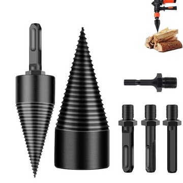 2 x STOŻKOWE WIERTŁO DO ŁUPANIA DREWNA 32 MM + 42MM ZESTAW ADAPTERÓW