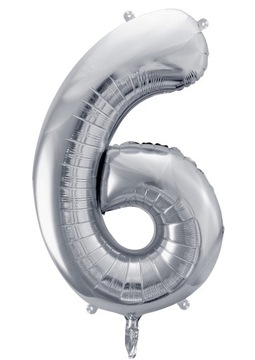 Balon Foliowy Srebrny Cyfra 6 na Urodziny 86cm