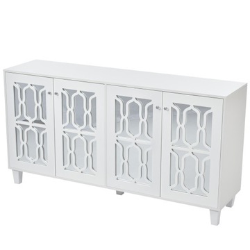 Белый комод с зеркалом и хрустальными ручками, 4 дверцы 160x40x84см