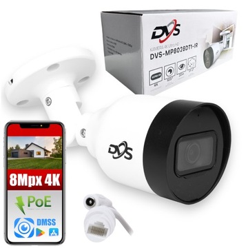 ZEWNĘTRZNA TUBOWA KAMERA IP 8 MPx 4K POE ONVIF MIKROFON BIAŁA TUBA DVS