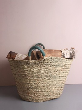 Плетеная сумка с кожаными ручками, оранжевая