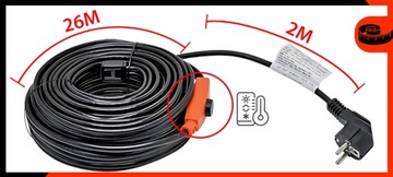 KABEL GRZEWCZY PRZEWÓD GRZEJNY Z TERMOSTATEM | TAŚMA GRATIS | 416W 26M