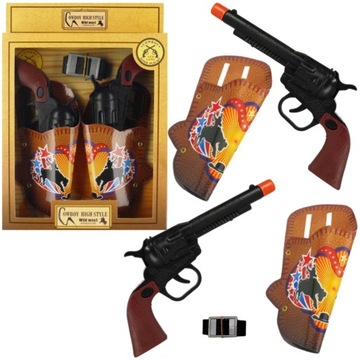 ZESTAW KOWBOJSKI 2 PISTOLETY REWOLWERY KABURY PAS SZERYF KOWBOJ