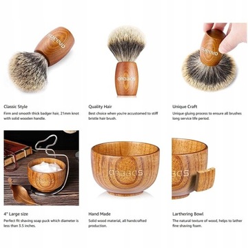 Набор помазков для бритья 4 в 1, волосы барсука 100%