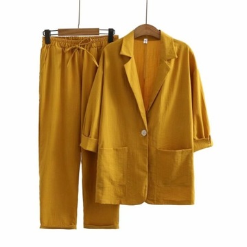 Bawełniana i lniana kurtka kombinezonowa+spodnie