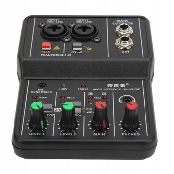 2 kanały mikser audio USB 48V zasilanie Phantom