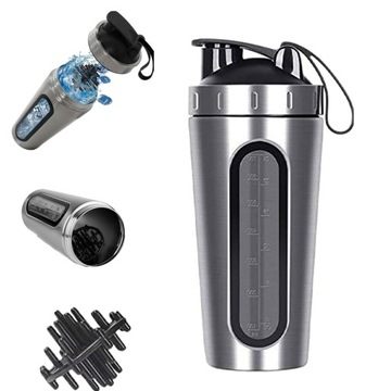SHAKER METALOWY KFD 700 ml STAL NIERDZEWNA Srebro