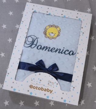 BotoBaby - Синий плед Minky с именем + картинкой + коробочка - ВЫШИВКА -