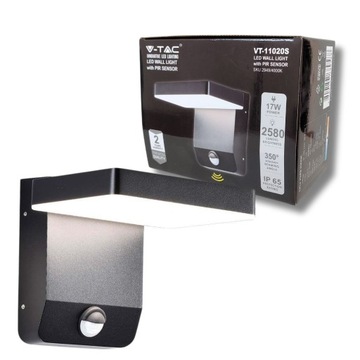 Lampa elewacyjna LED 17W 2580lm czarna IP65 czujnik ruchu kinkiet ogrodowy