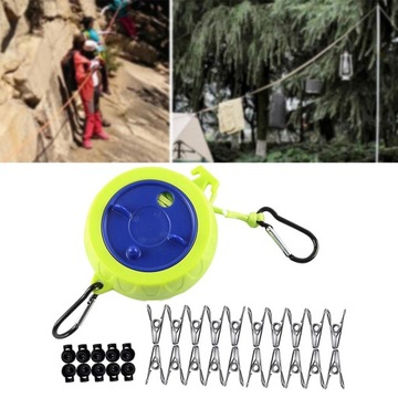 Выдвижная бельевая веревка 10 пряжек 20 зажимов Зеленый