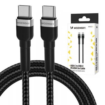 WOZINSKY KABEL PRZEWÓD W OPLOCIE ŁADOWANIE DANE USB-C / USB-C PD 65W 2m