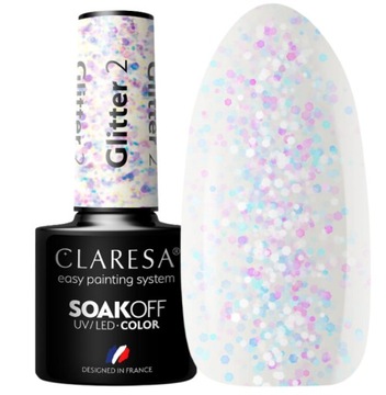 CLARESA LAKIER HYBRYDOWY DROBINKI BROKAT GLITTER 2 z kolorowymi drobinkami