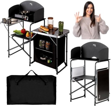 Туристический кухонный шкаф для кемпинга NILS CAMP BLACK 140 x 110 x 48 CM
