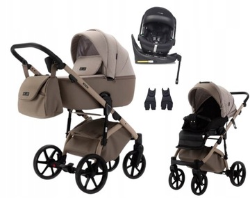 ADAMEX NOLA NATURA wózek 4w1 + FOTELIK BUZ PRO + BAZA ISOFIX/ 4 CAPPUCCINO