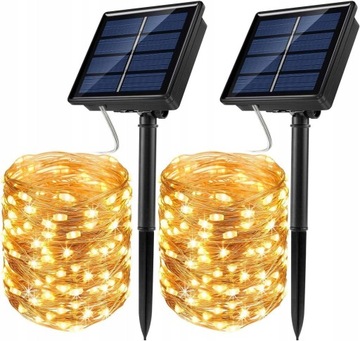 2 X GIRLANDA SOLARNA OGRODOWA LED DRUCIKI ŁAŃCUCH 200 LED 20 METRÓW BIAŁY