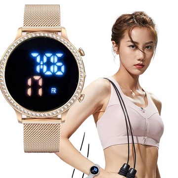 МОДНЫЕ СТИЛЬНЫЕ ЖЕНСКИЕ ЧАСЫ СВЕТОДИОДНЫЕ ЦИРКОНИЙНЫЕ СЕТОЧНЫЕ МАГНИТНЫЕ ЗАЖИМЫ КВАРЦЕВЫЕ