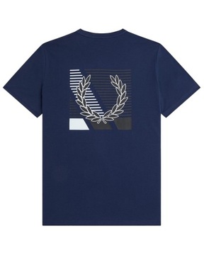 FRED PERRY GLITCH LAUREL WREATH GRAPHIC NAVY T-SHIRT / L