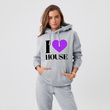 Bluza Męska Szara Z Kapturem I LOVE HOUSE Wz - L