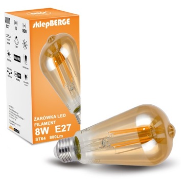Żarówka LED E27 8W ST64 AMBER Filament Ciepła