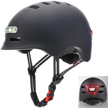 KASK ROWEROWY DAMSKI MĘSKI SPORT REGULOWANY OŚWIETLENIE LED 58-61cm czarny