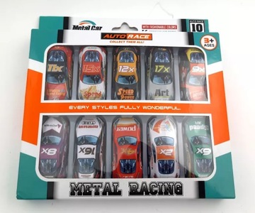 ZESTAW SAMOCHODZIKÓW AUTO RACE METAL RACING 10 SZTUK JAK NOWY!