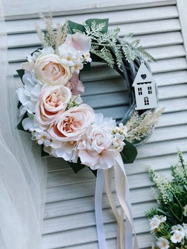 ВЕСЕННИЙ ЦВЕТОЧНЫЙ ВЕНОК ДЛЯ ДВЕРИ, ПЛЕТЕННЫЙ КРЕМ, ВЕНОК ДЛЯ ДОМА