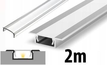 Profil aluminiowy wpuszczany płaski slim srebrny P6-2 + klosz taśm LED 2m