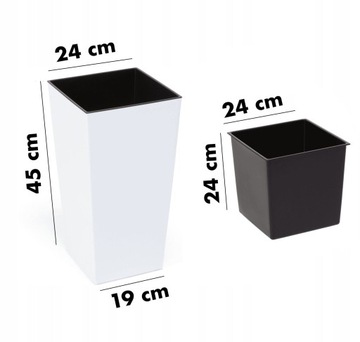 КВАДРАТНЫЙ ГОРШОК, ВЫСОКИЙ, 45СМ, САДОВЫЙ ГОРШОК СО ВСТАВКОЙ, БЕЛЫЙ, БЛЕСК