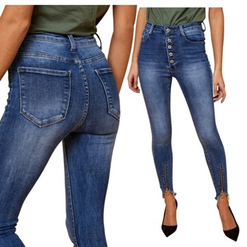 W744 JEANSY Z ZAMKAMI PUSH UP GUZIKI wys STAN 38 M