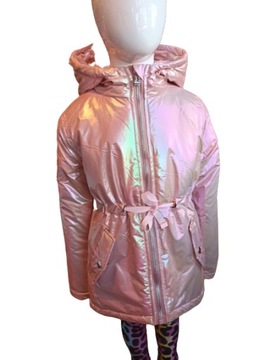 KURTKA PARKA METALICZNA HOLO PUDROWY RÓŻ 16