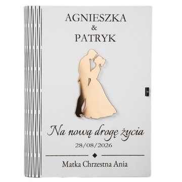 Pudełko Książka Prezent na Ślub ze Złotym Zdobieniem i Kopertą na Pieniądze