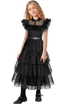 КОСТЮМ СРЕДЫ АДДАМСА + КАРНАВАЛЬНЫЙ ПАРИК ДЛЯ ДЕВОЧКИ 122/128 М