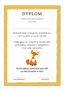 Dyplom A4 ukończenia przedszkola LIS LISEK LISKI
