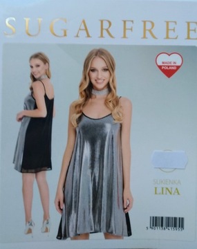 Sugarfree Wizytowa Sukienka srebrna mieniąca XL