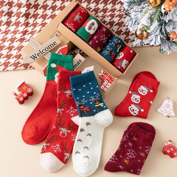 5 пар женских теплых носков в рождественском стиле, в коробке
