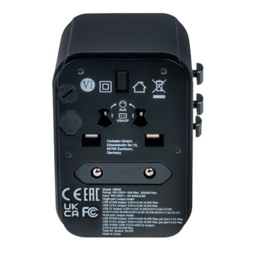 Verbatim UTA-03 Адаптер для путешествий по всему миру USB-A, USB-C, черный, 30 Вт