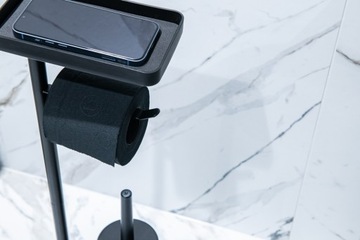 AWD Interior CZARNY STOJAK NA PAPIER TOALETOWY Z PÓŁKĄ + SZCZOTKA WC 1826