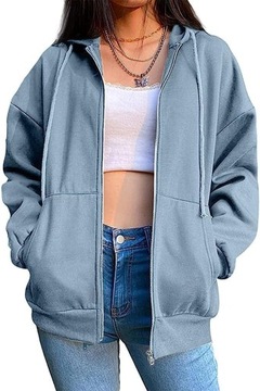 Damska bluza z kapturem, zapinana na zamek błyskawiczny, sportowa, oversize