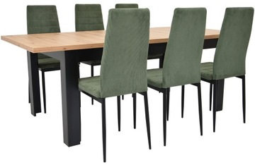 6 zielonych krzeseł i stół rozkładany 2m ARTISAN