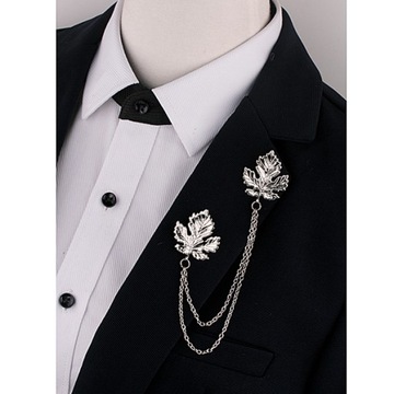 Vintage srebrny liść klonu koszuli kołnierz przypinka broszka końcówka na szyję klips do garnituru